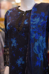 3-PC Stitcehd Print & Embroidered Sadabahar With Plazo Trouser | P-13